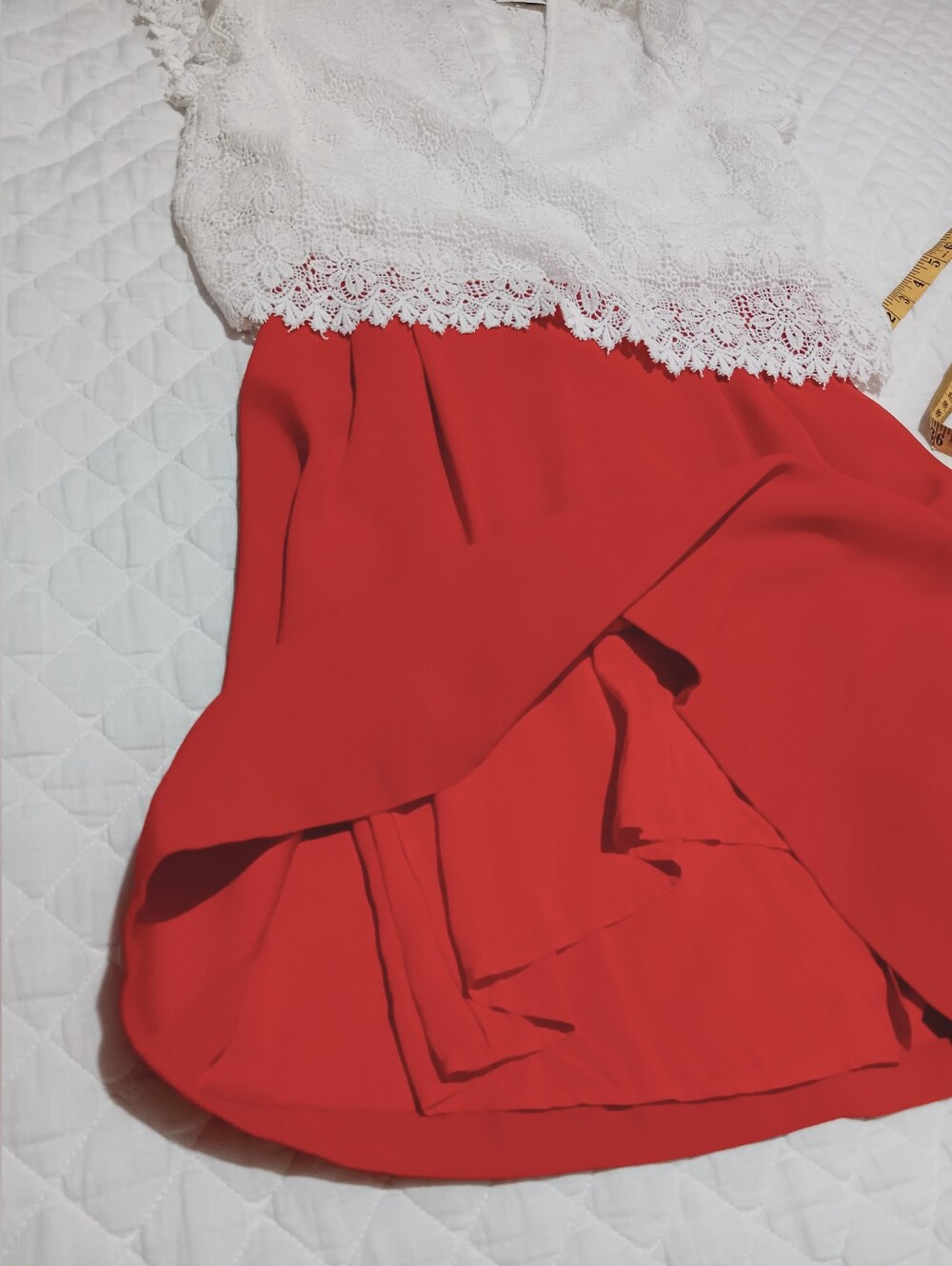 NWT Sezane white lace and red colorblock dress, size 42 - Picture 13 of 15